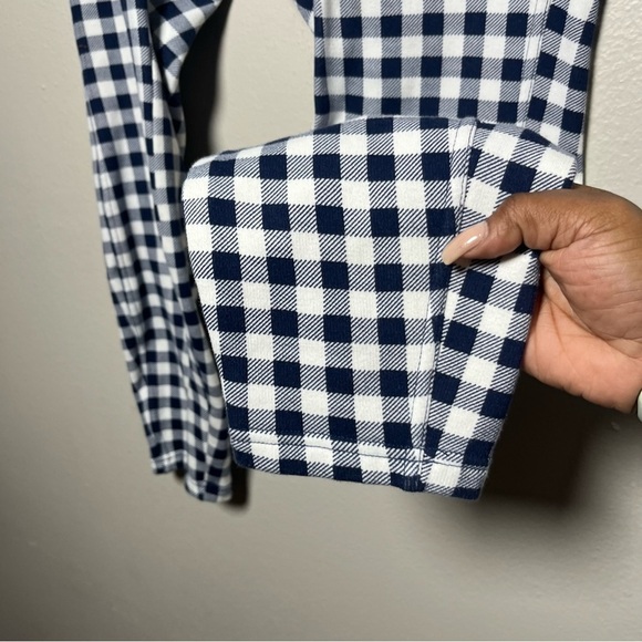 Lands End Women Serious Sweats Pants 1X Blue White Gingham Capri Pull On Elastic - Picture 3 of 9